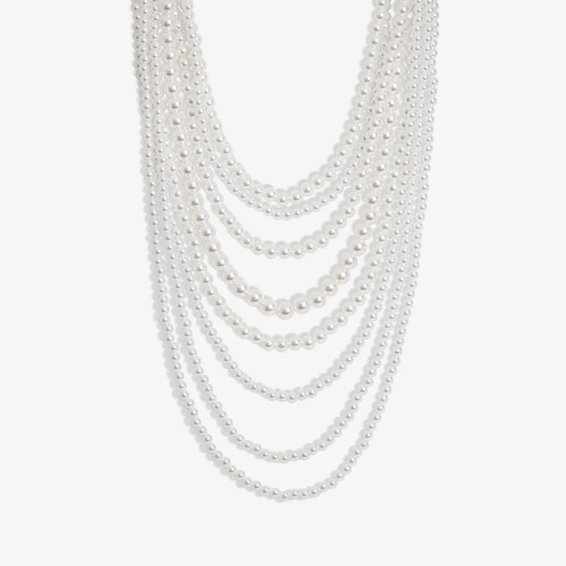 Image of Mood Silver Pearl Statement Layered Bib Necklace Jewellery Sets One Size Silver 72202411000