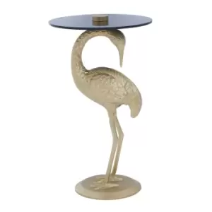 Image of Flamingo Sculpture Side Table in Gold Finish with Glass Top