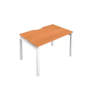 Image of Telescopic 1 Person White Framed Sliding Bench Desking with Cut Out - Beech