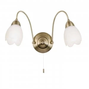 Image of 2 Light Indoor Wall Light Antique Brass with Opal Glass, E14