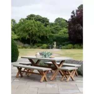 Image of Garden Trading Outdoor Indoor Burford Dining Table & Bench Seat Set Natural Wood