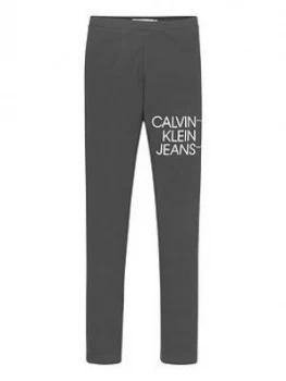 Image of Calvin Klein Jeans Girls Hybrid Logo Leggings - Black, Size Age: 10 Years, Women