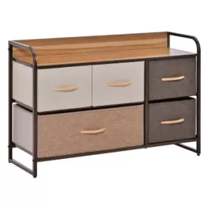 Image of HOMCOM 5-Drawer Dresser, Linen Fabric Chest of Drawers, Dresser Tower Unit for Bedroom Hallway Entryway, Storage Organizer with Steel Frame Wooden Top