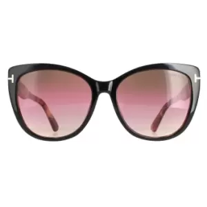 Image of Cat Eye Black and Havana Brown Pink Gradient FT0937 Nora Sunglasses