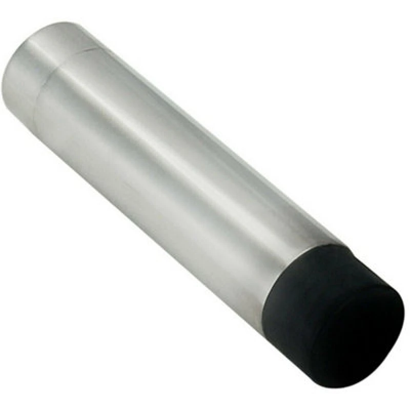 Image of Loops Wall Mounted Doorstop Cylinder with Rubber Tip 74 x 16mm Bright Steel Metallics