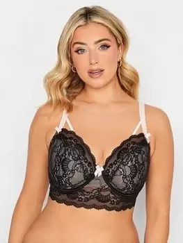 Image of Yours Lace Longline Underwire Bra, Black, Size 48C, Women