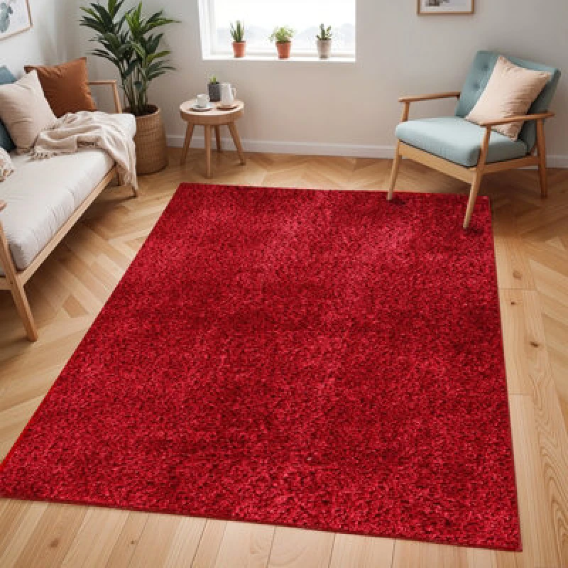 Image of Livabliss Shaggy Solid Color Plush Pile Cherry Claire Area Rug 200 X 275cm - Easy Care, Non Shedding, Ideal For Living Room & Bedroom