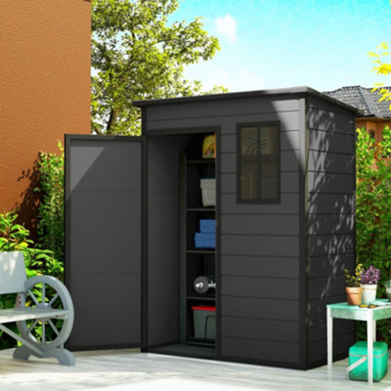 Image of OUTSUNNY 5' x 3' Garden Shed w/ Floor, Lockable Door, Window & Vent in Grey Size: 1 Pack Grey Unisex 1 Pack
