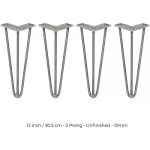 Image of 4 x Hairpin Leg - 12 - Unfinished - 3 Prong - 10m - Metallic