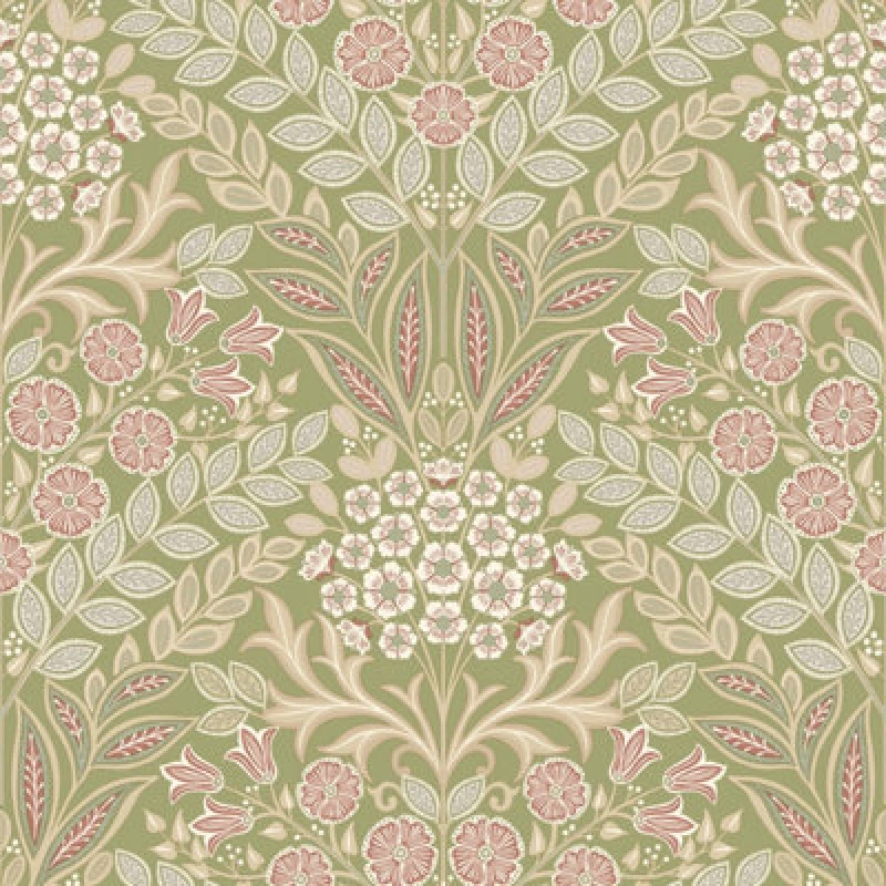 Image of Grandeco Belevedere Arts and Crafts Floral Damask Green