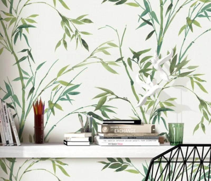 Image of Erismann Stunning Bamboo Leaf In Green With Metallic Highlights