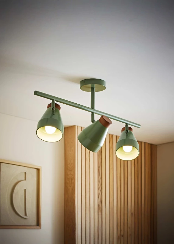 Image of ValueLights ValueLights Parker Gloss and Walnut Dome Lamp 3 Way Bar Ceiling Light with Bulbs in Pale Green Pale Green One Size Unisex 5059406070068