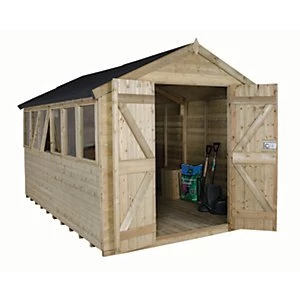 Image of Forest Garden 12 x 8ft Apex Tongue & Groove Pressure Treated Double Door Shed