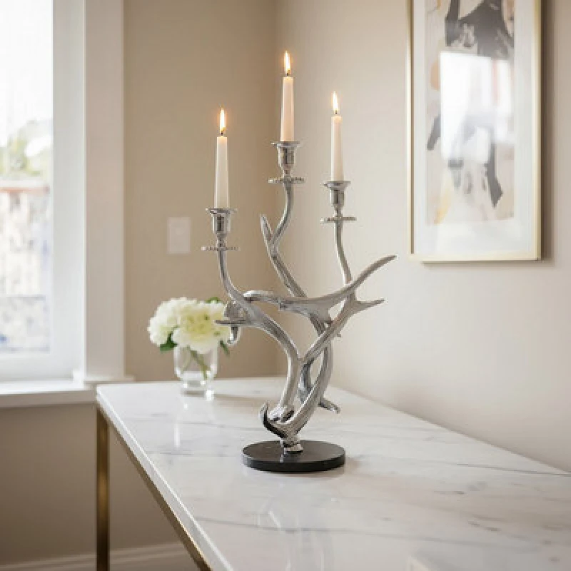 Image of Orsina 3 Candles Antler Candelabra Holder, Candle Holder For Dining Table, 3 Candle Holder Centrepiece
