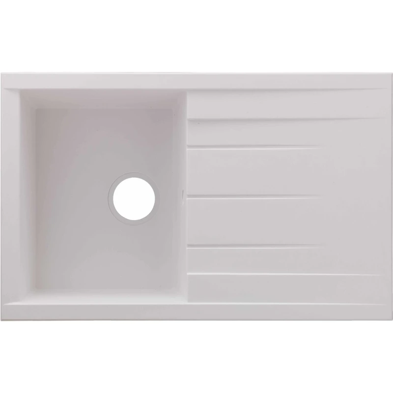 Image of Rocklite Bredon Single Bowl Inset White Composite Kitchen Sink with Reversible Drainer Bredon1WH White