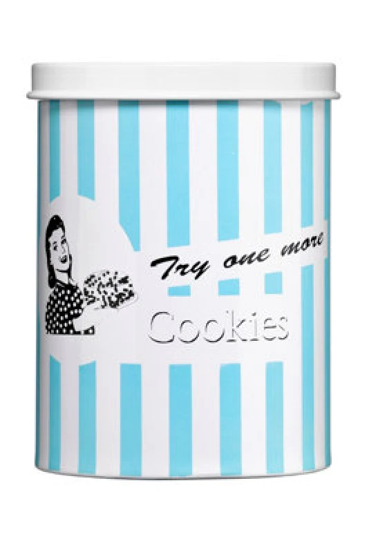 Image of Premier Housewares Candy Stripe Try one more Blue Cookie Canister Blue