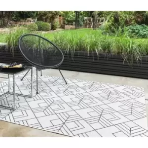 Image of Patio Deco Geometric Diamond Garden Kitchen Indoor Outdoor Ivory Black Rug Medium Floor Mat 120 x 170cm (4'x5'6")