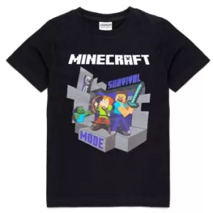 Image of Minecraft Childrens/Kids Survival Mode T-Shirt (7-8 Years) (Black/Grey/White)