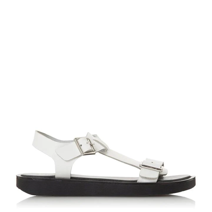 Image of Dune White Leather 'Langlie T' Peep Toe Sandals - 3