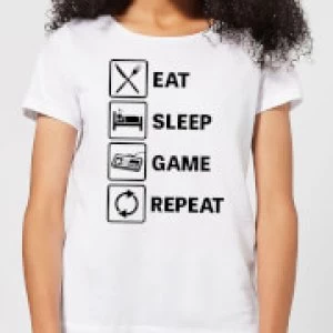 Image of Eat Sleep Game Repeat Womens T-Shirt - White - 5XL