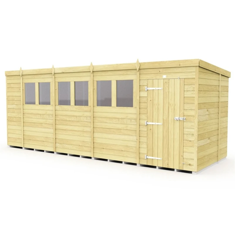 Image of Buttercup Farm 18 x 7 Feet Pent Shed - Single Door W/ Windows - L214 x W533 x H201cm in Brown Brown Unisex