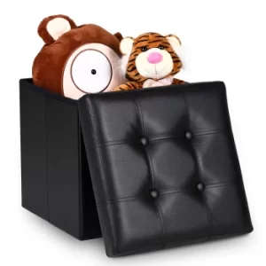 Image of Foldable Storage Box with Lid Black 38x38x38cm