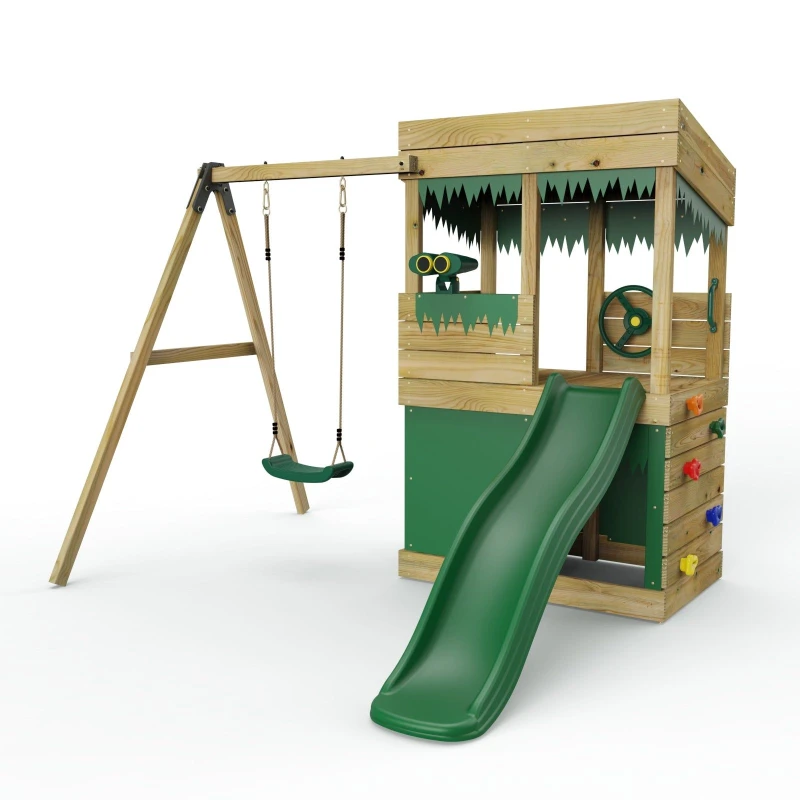 Image of Rebo Wooden Lookout Tower Playhouse with 6ft Slide - Yellowstone Natural