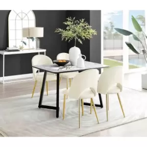 Image of Furniture Box Carson White Marble Effect Dining Table and 4 Cream Arlon Gold Leg Chairs