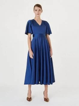 Image of Hobbs Angelina Satin Fit And Flare Dress - Sapphire