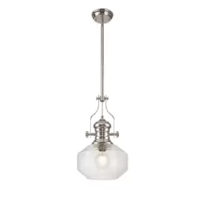Image of Worcester Single Ceiling Pendant, E27, Round Champfered Glass, Polished Nickel, Clear