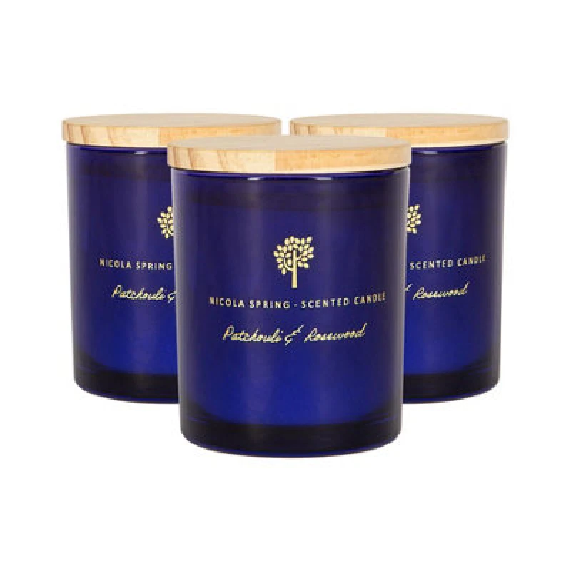Image of Nicola Spring 3X Scented Candles - 130G - Patchouli & Rosewood - Sweet Creamy Fragrance Jarred Long Burn Home Fragrance Candle