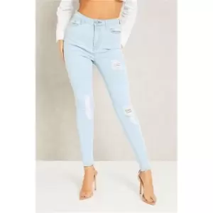 Image of I Saw It First Light Wash Stretch Distressed Skinny Jeans - Blue