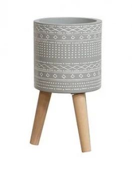 Image of Ornate Grey Planter With Wooden Legs