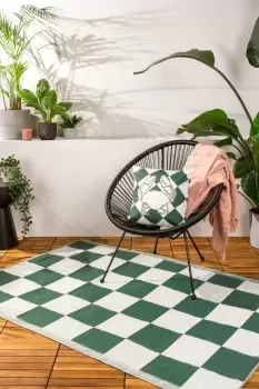 Image of Checkerboard Recycled Woven Jacquard UV & Water Resistant Outdoor Rug