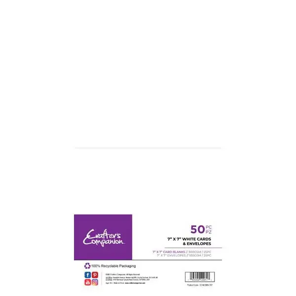 Image of Crafter's Companion 7" x 7" Card Blanks & Envelopes White 300 GSM Pack of 25