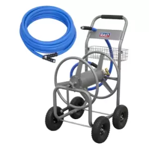 Image of Sealey Heavy-Duty Hose Reel Cart with 5m Heavy-Duty Ø19mm Hot & Cold Rubber Water Hose