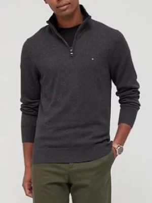 Image of Tommy Hilfiger Pima Cotton Cashmere Quarter Zip Knitted Jumper