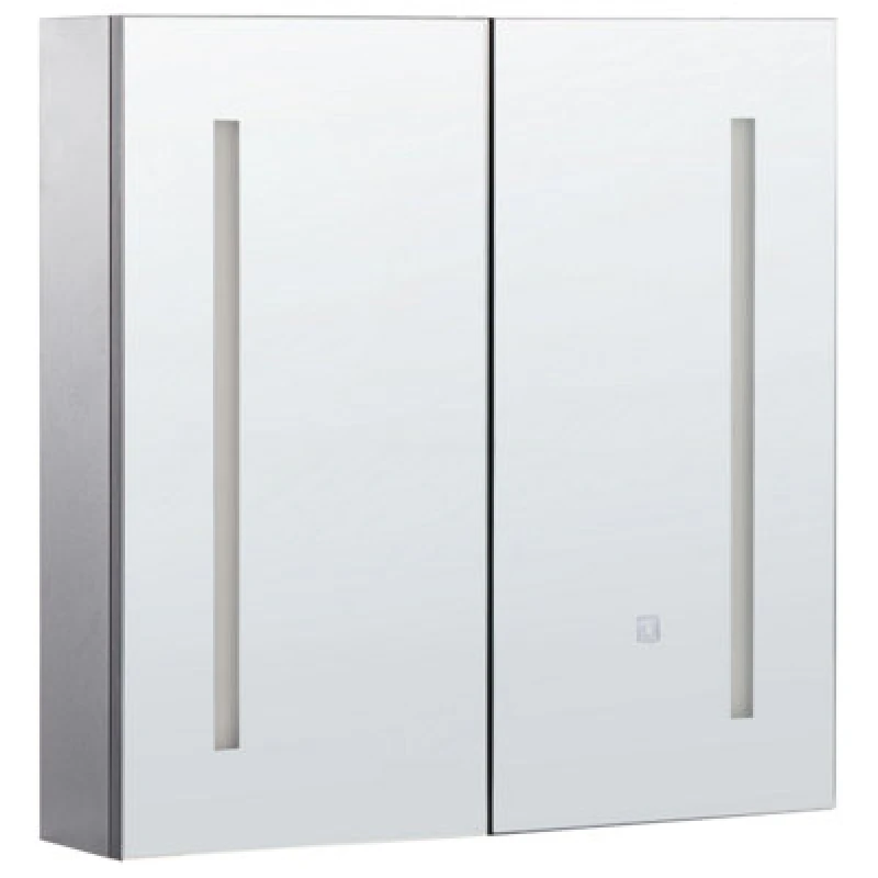 Image of Beliani Bathroom Wall Mounted Mirror Cabinet LED Chabunco 60 Cm 60 Cm Black