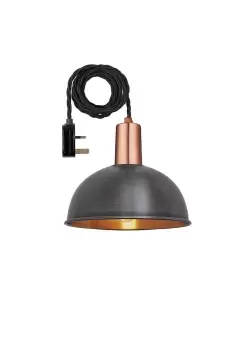 Image of Sleek Dome Pendant, 8 Inch, Pewter & Copper, Copper Holder With Plug