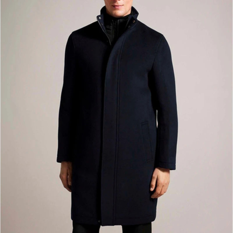 Image of Ted Baker Ederson Wool Blend Funnel Neck Coat Navy male S