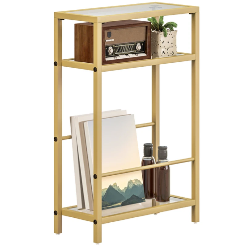 Image of HOMCOM HOMCOM Slim Side Table, End Table with Tempered Glass Tabletop, Gold Gold One Size Unisex 5063603665842