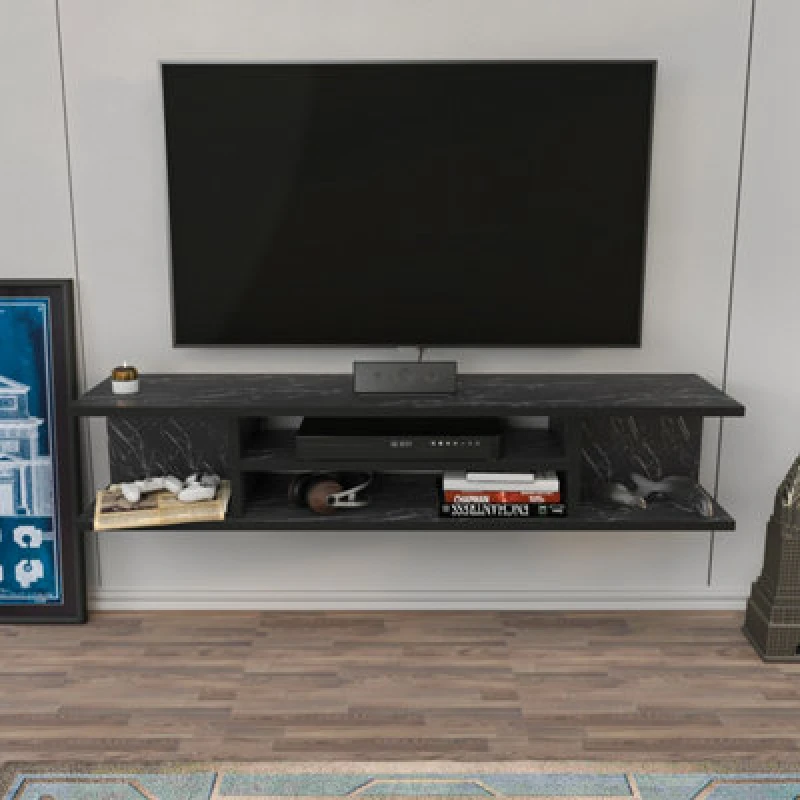 Image of Decorotika Pivot Floating TV Stand TV Unit For Tvs Up To 50" Black Marble Effect