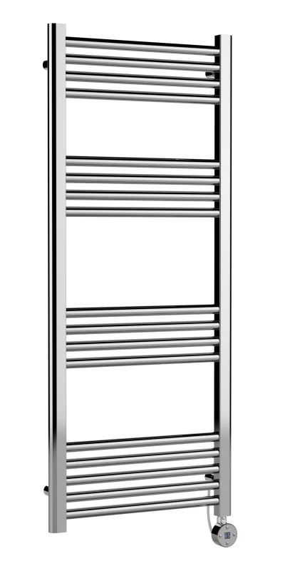 Image of Balterley Electric Round Tube Towel Rail with 17 Bars, 1200mm x 500mm - Chrome in Silver Silver Unisex