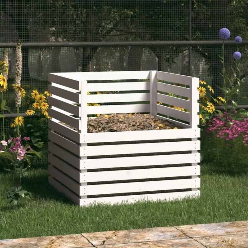 Image of vidaXL Composter White 80x80x78cm Solid Wood Pine, White 822188