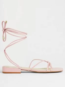 Image of Ted Baker Teffik Suede Square Toe Spaghetti Strap Flat Sandal - Pink, Size 40, Women