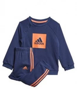 Image of Adidas Infant 3 Stripe Logo Crew Set - Navy