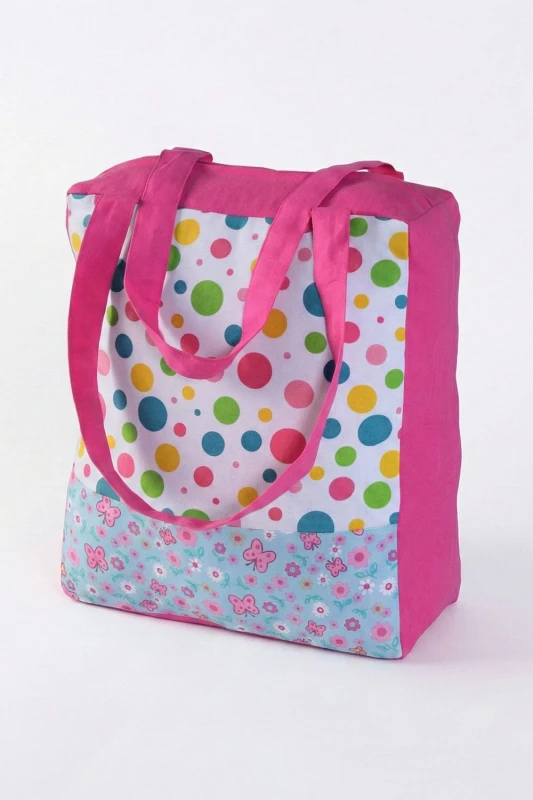 Image of Homescapes Cotton Multi Dots Butterflies Design Shopping Bag, 36 x 43 x 11cm Multi unisex