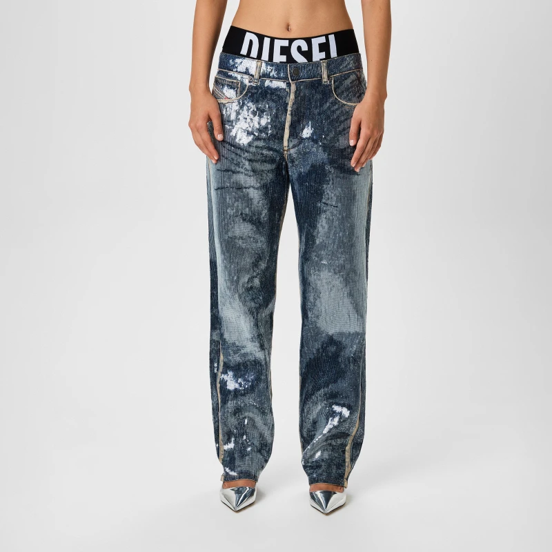 Image of Diesel Womens Sequin Wide Leg Jeans Blue female 8