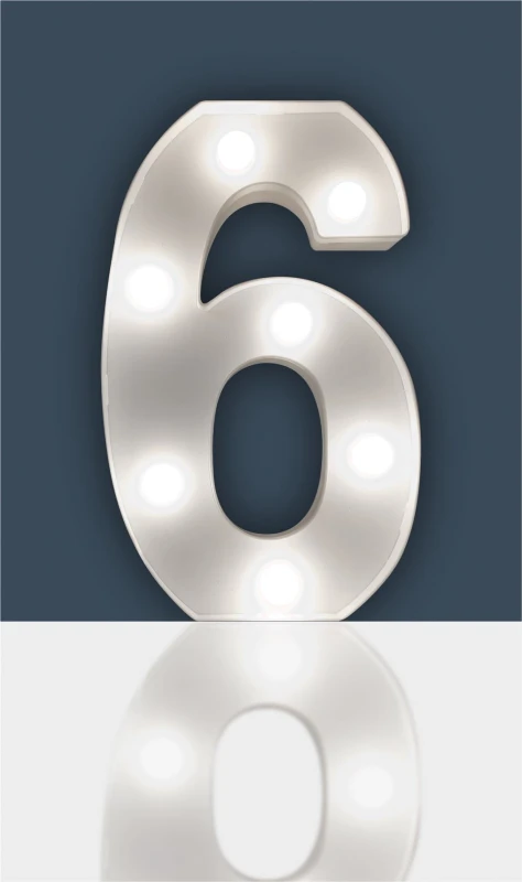 Image of "6" Light Up 3D LED 22cm Numbers Party Birthday Wedding Battery Operated ELV-797058 Light-Up Number