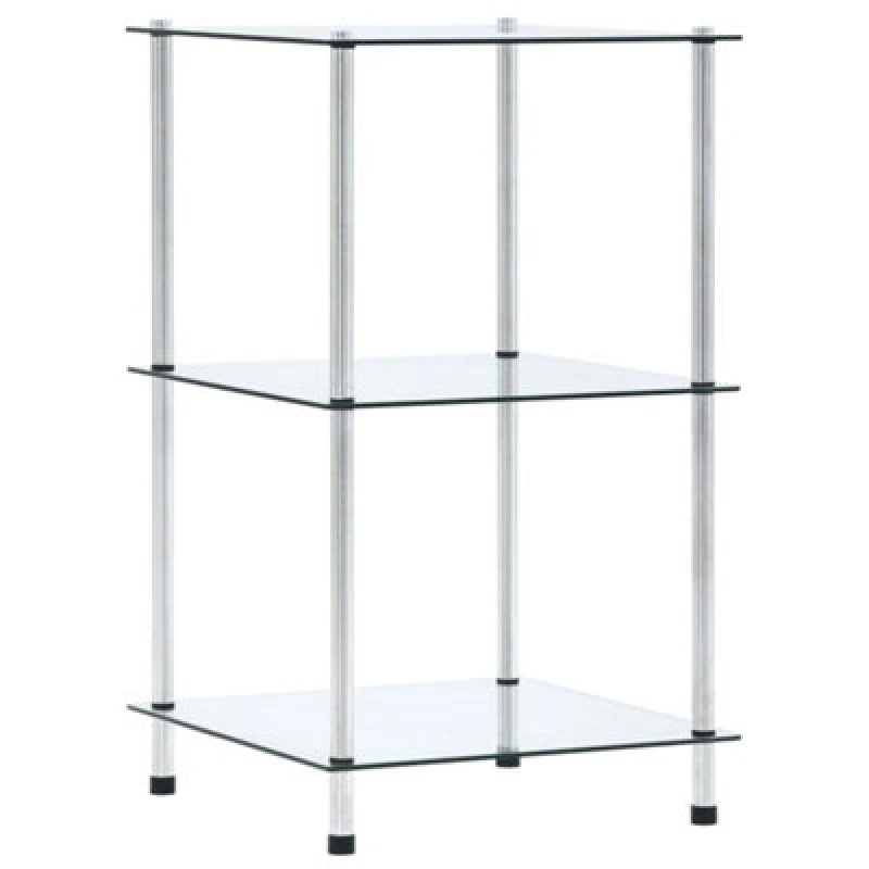 Image of vidaXL 3-Tier Shelf Transparent Tempered Glass Kitchen Showcase Organiser Rack